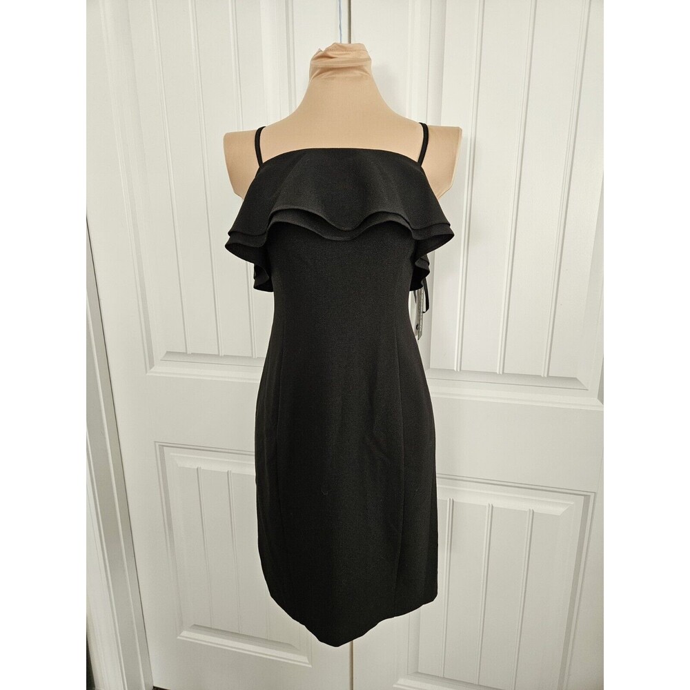 Karl Lagerfeld Little Black Dress Ruffle Top Adjustable Straps Size 4